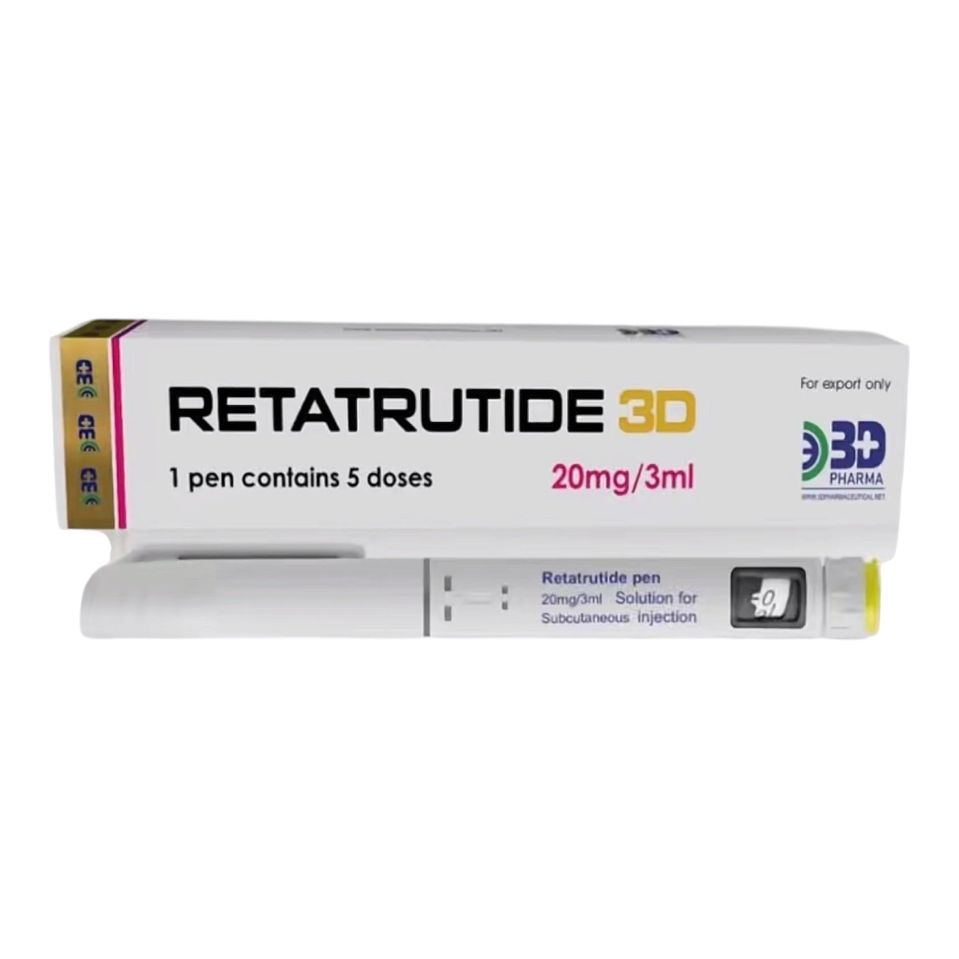 Retatrutide 3D 20mg prefilled peptide pen UAE with five measured doses and temperature-controlled storage requirements