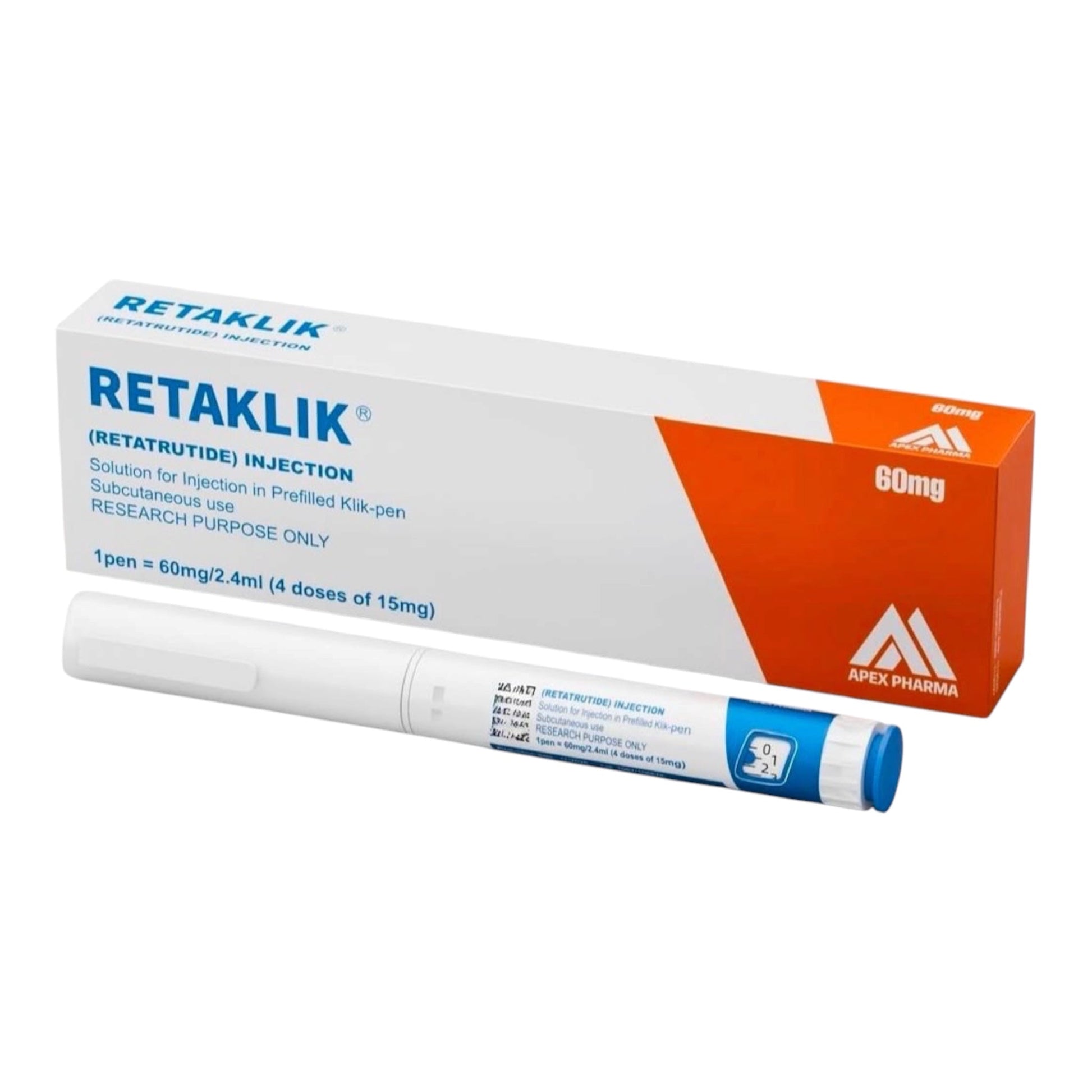 Retatrutide 60mg UAE RETAKLIK prefilled peptide pen with four 15mg doses for research applications